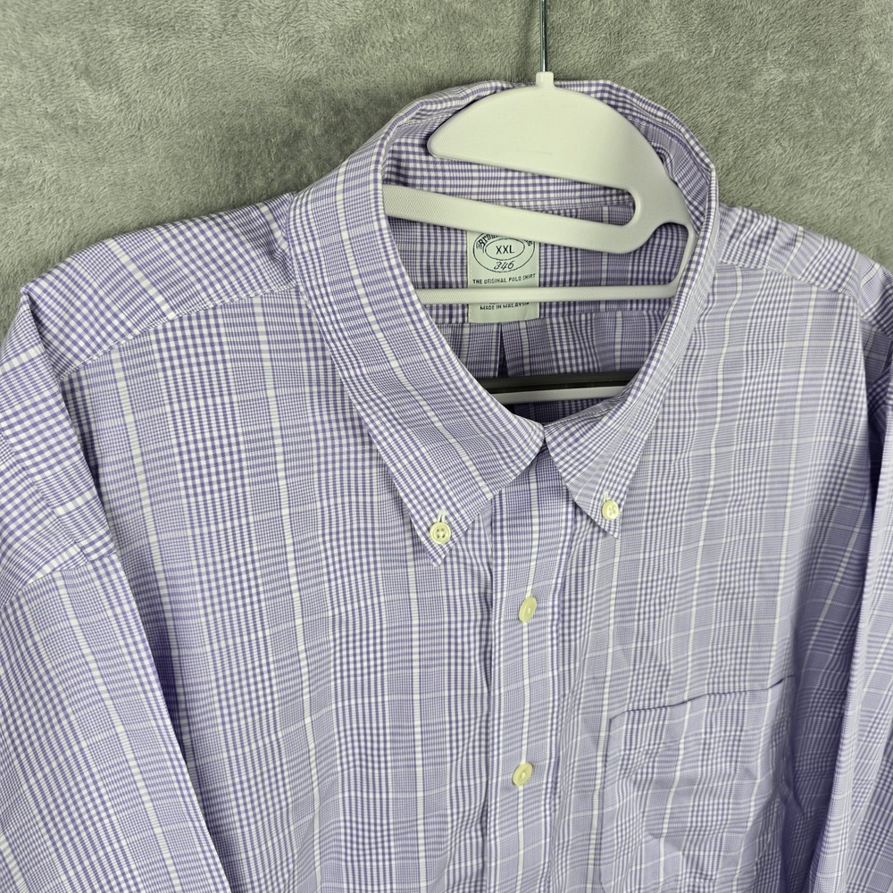 Brooks Brothers 346 Mens XXL Purple White Check Slim Fit Non-Iron Cotton Shirt